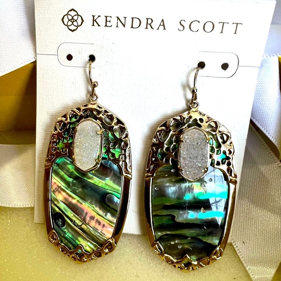 NWOT Rare & Retired Kendra Scott Deva Earrings Abalone Iridescent Drusy Yellow G - Picture 14 of 17